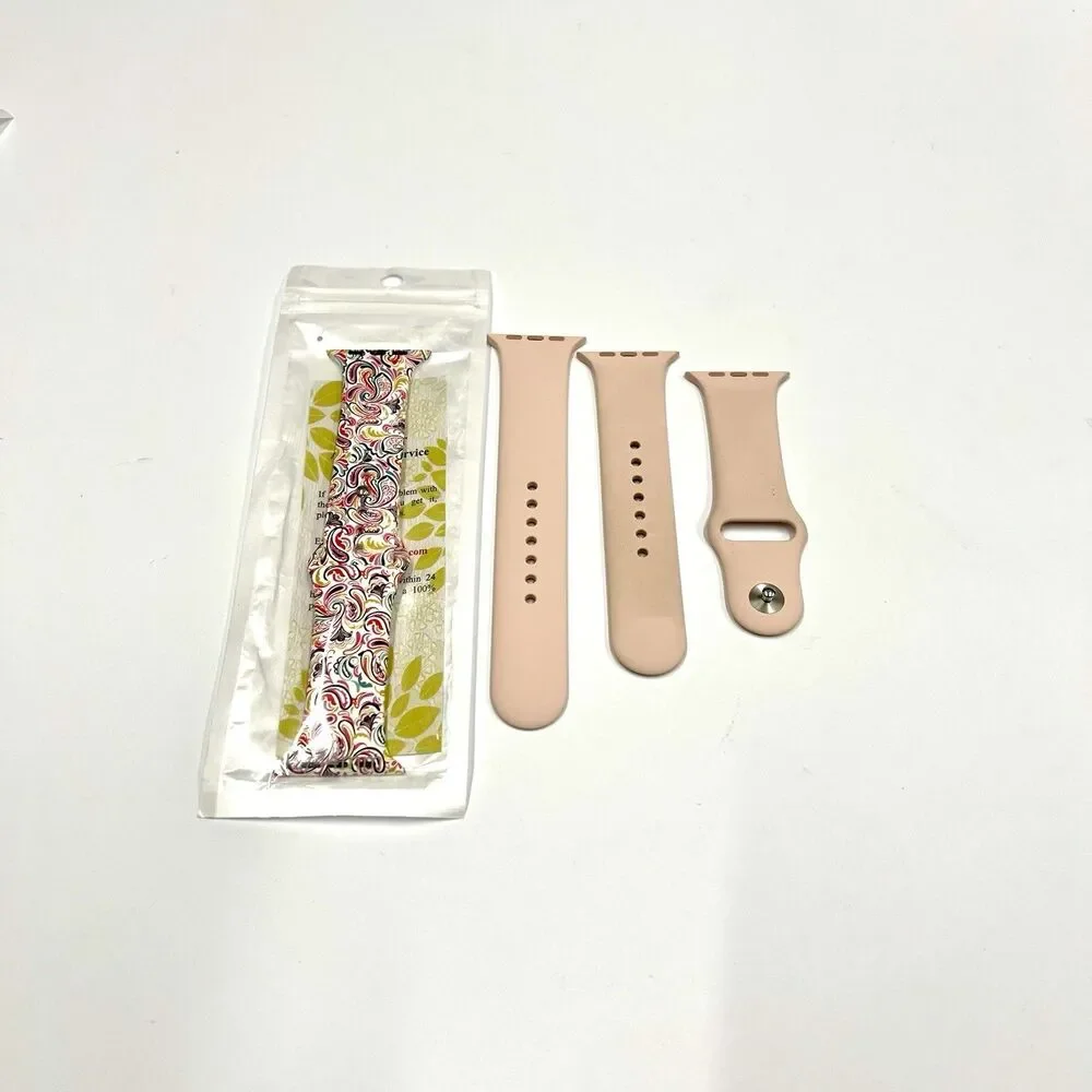 Lot of 2 Silicone Smartwatch bands Paisley NEW & Used Blush Pink Extra Long Opti